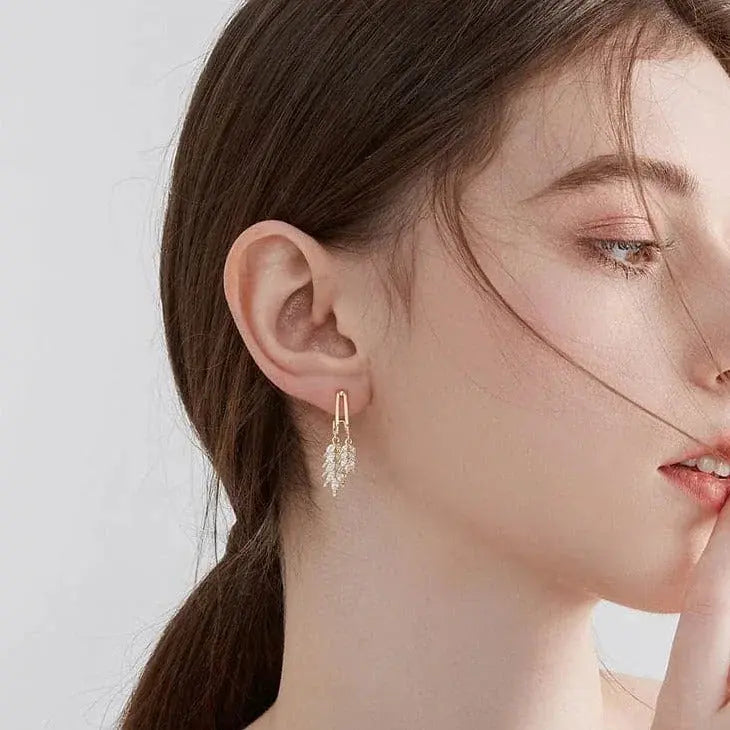 18K Gold Plated Diamond Leaf Earrings