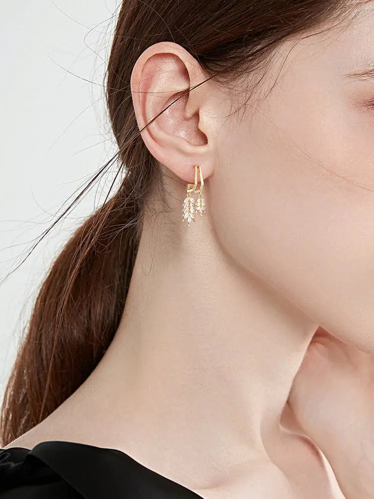 18K Gold Plated Diamond Leaf Earrings