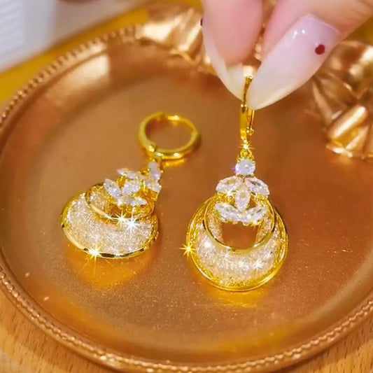 Mesh champagne zircon earrings(18k gold plated)