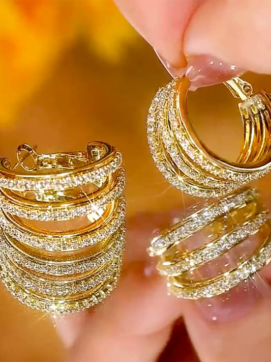 Micro zircons multilayer earrings(24k gold plated)