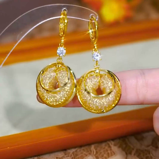 Mesh crystal zircon earrings(24k gold plated)